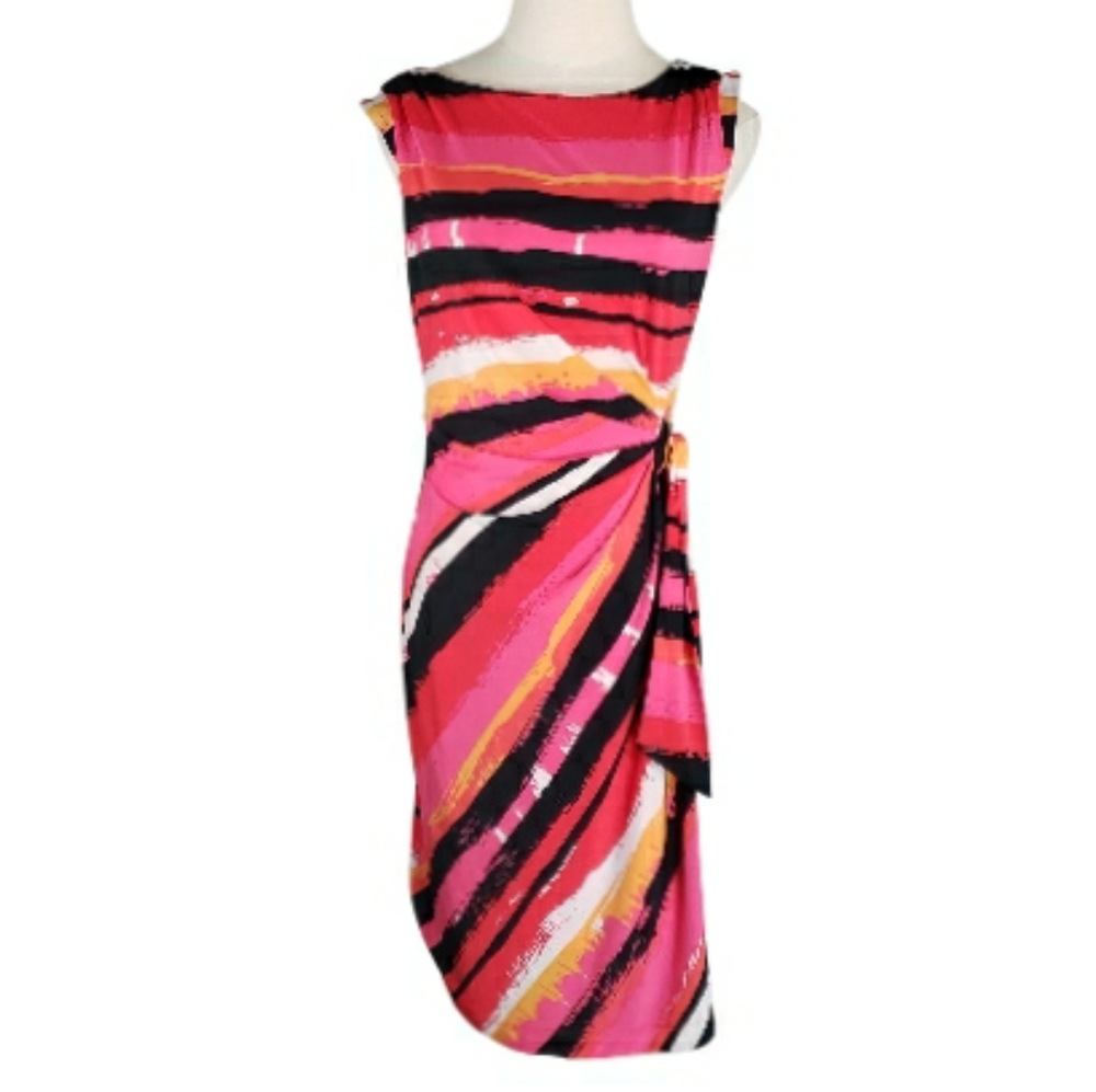 Tahari Levine Faux Wrap Mini Dress 4 Rouched Gold Belt Hardware Career Cocktails
